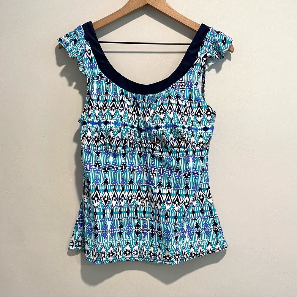 ZeroXPosur Geometric Ruffle Flutter Strap Tankini Swim Top